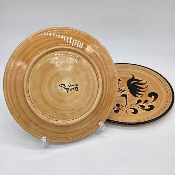Vintage Pennsbury Pottery Set of 2 Black Rooster 10" Dinner Plates - Picture 2 of 6